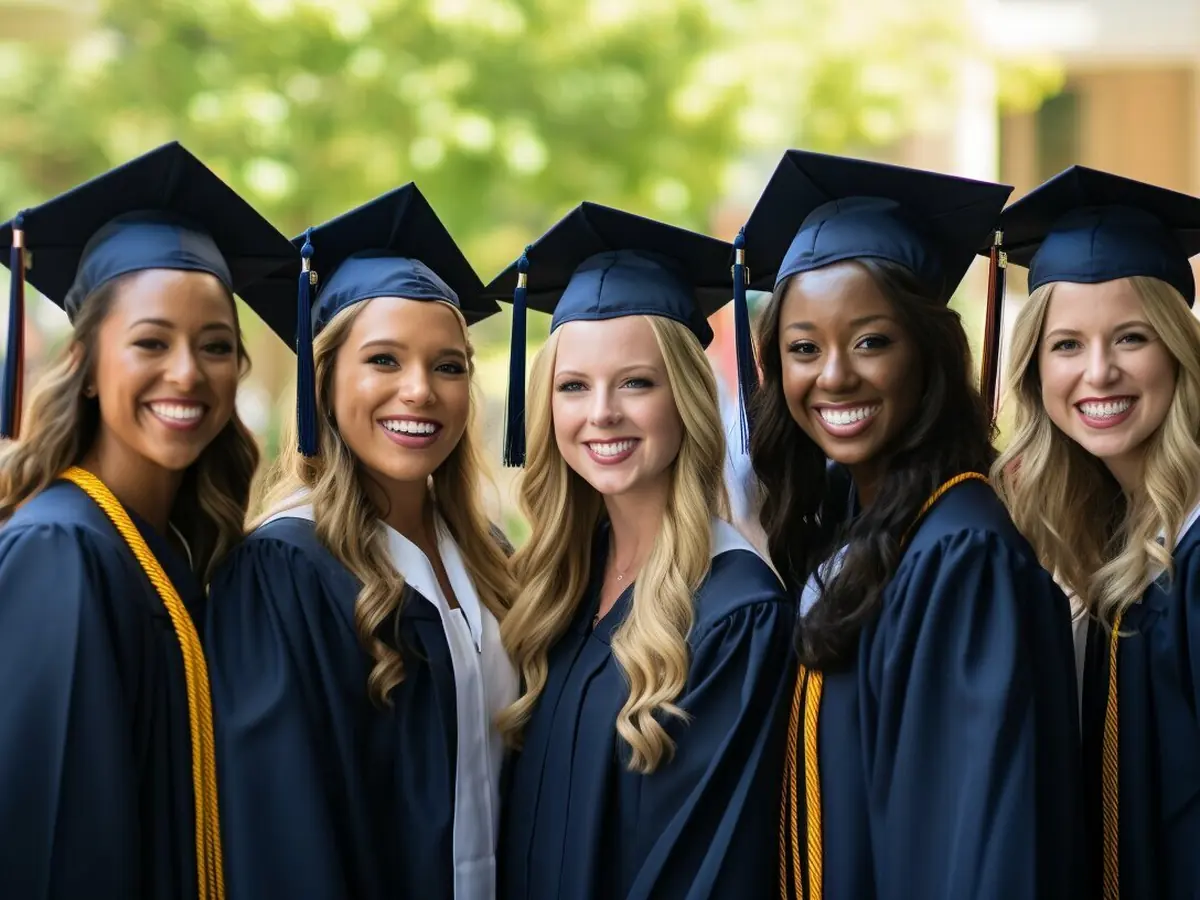 Grupo de formandos sorrindo com becas e capelos